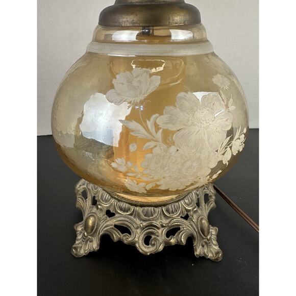 Vintage Accurate Casting 3 Way Clear Amber Lamp GWTW Floral Etched 20" - Picture 4 of 9